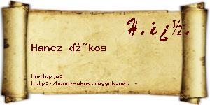 Hancz Ákos névjegykártya