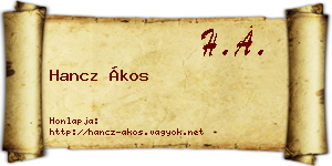 Hancz Ákos névjegykártya